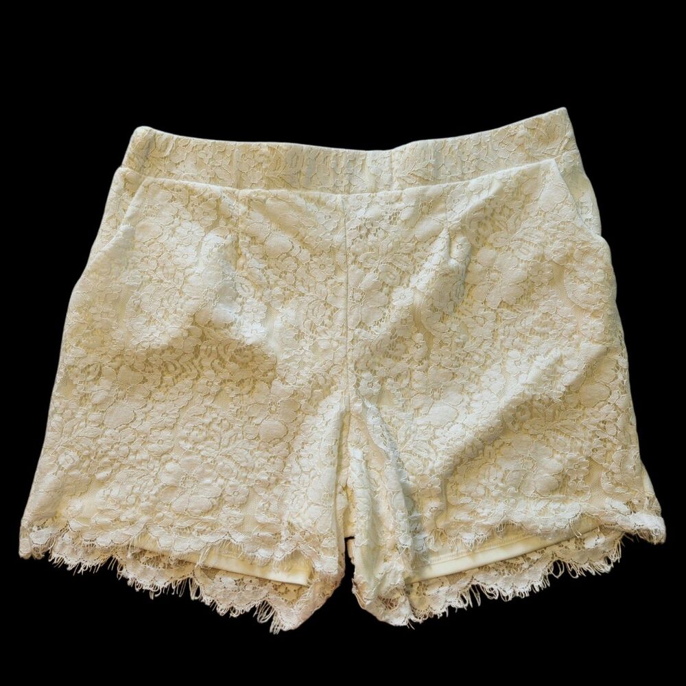 Cato Est. 1946 Womens Ivory White Lace Lined Shorts Pull On Stretch Size L